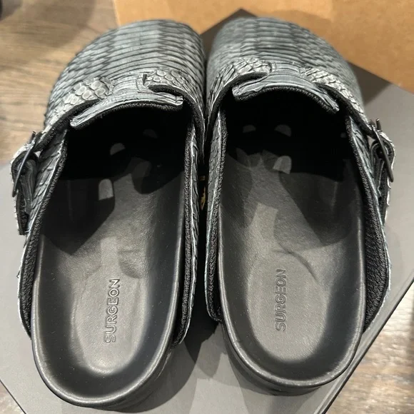 The Shoe Surgeon - Birkenstock Luxe Black Python Mules - NEW
